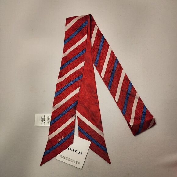 NWT Coach CU358 Signature Americana Stripe Print Silk Skinny Scarf - Picture 1 of 2